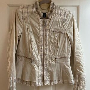 White House Black Market Cream and Gold Textured Blazer